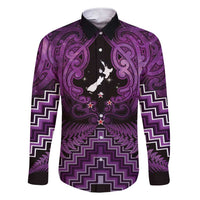Personalised Aotearoa Matariki Family Matching Short Sleeve Bodycon Dress and Hawaiian Shirt Purple Fern Maori Poutama LT01 Dad's Shirt - Long Sleeve Purple - Polynesian Pride