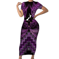 Personalised Aotearoa Matariki Family Matching Short Sleeve Bodycon Dress and Hawaiian Shirt Purple Fern Maori Poutama LT01 Mom's Dress Purple - Polynesian Pride