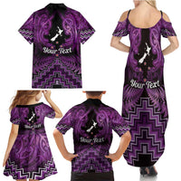 Personalised Aotearoa Matariki Family Matching Summer Maxi Dress and Hawaiian Shirt Purple Fern Maori Poutama LT01 - Polynesian Pride