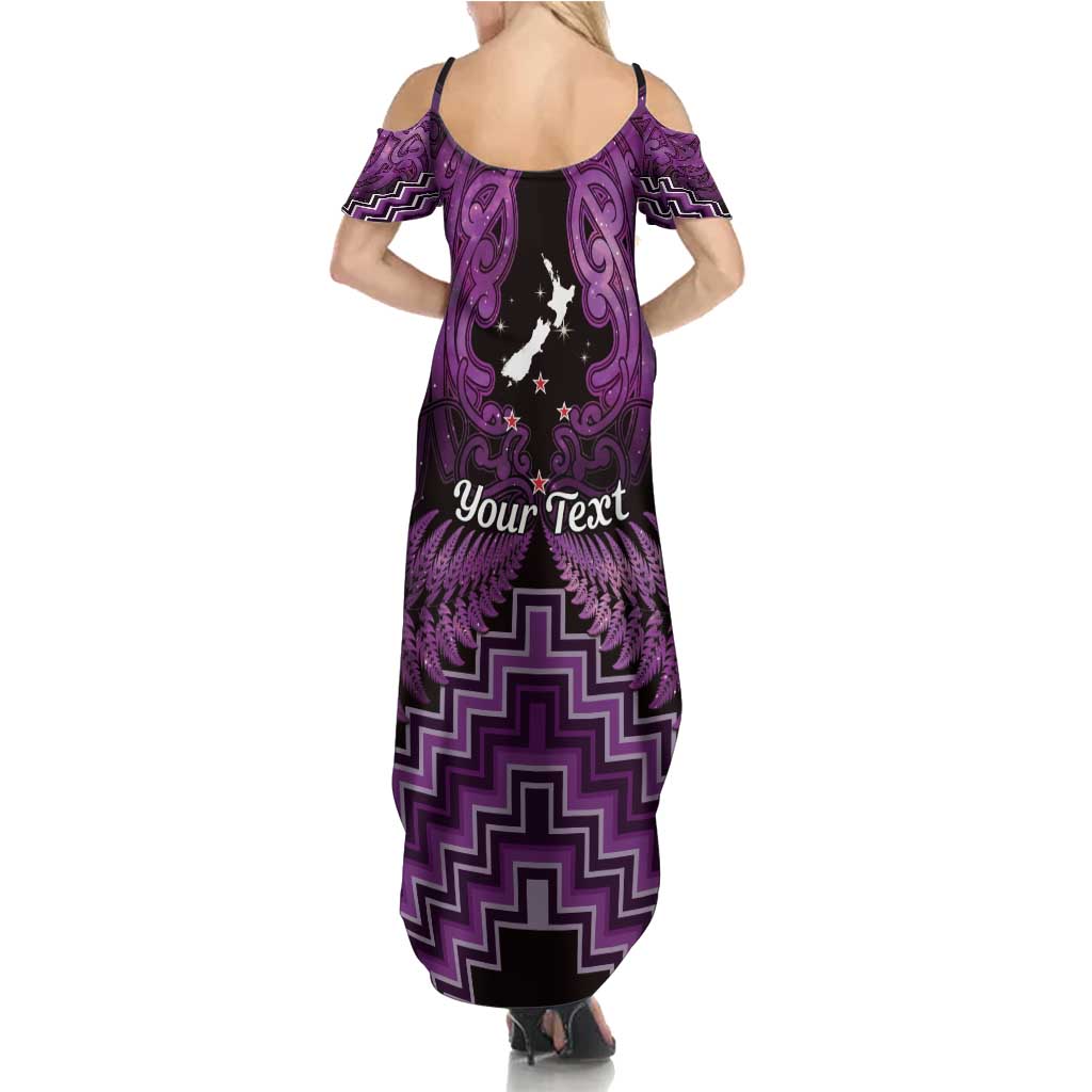 Personalised Aotearoa Matariki Family Matching Summer Maxi Dress and Hawaiian Shirt Purple Fern Maori Poutama LT01 - Polynesian Pride