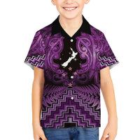 Personalised Aotearoa Matariki Family Matching Tank Maxi Dress and Hawaiian Shirt Purple Fern Maori Poutama LT01 Son's Shirt Purple - Polynesian Pride