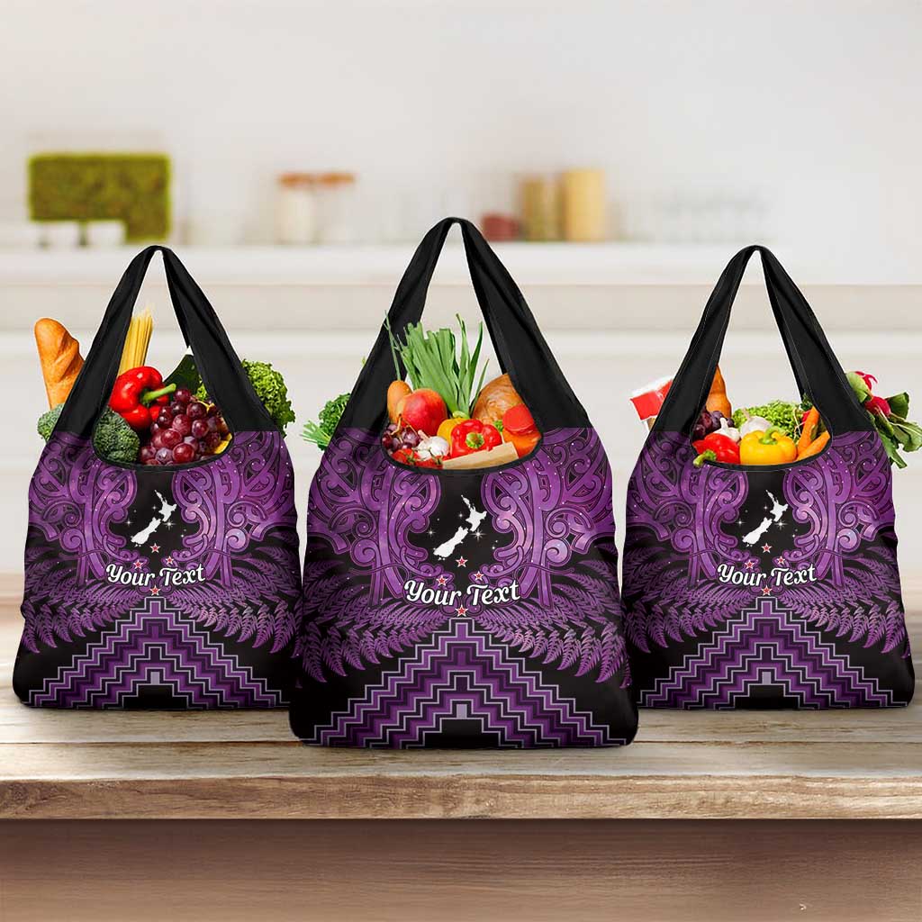 Personalised Aotearoa Matariki Grocery Bag Purple Fern Maori Poutama