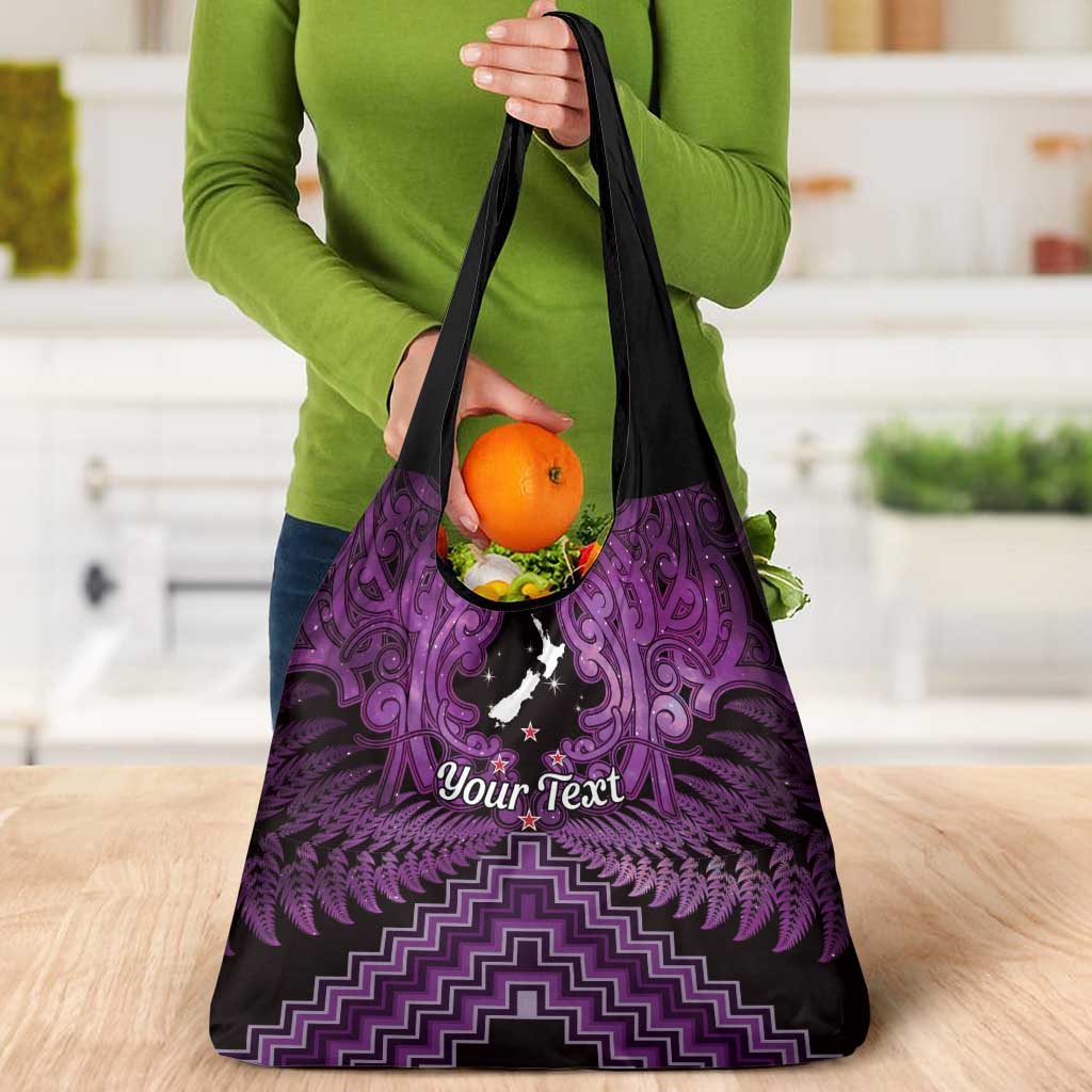 Personalised Aotearoa Matariki Grocery Bag Purple Fern Maori Poutama