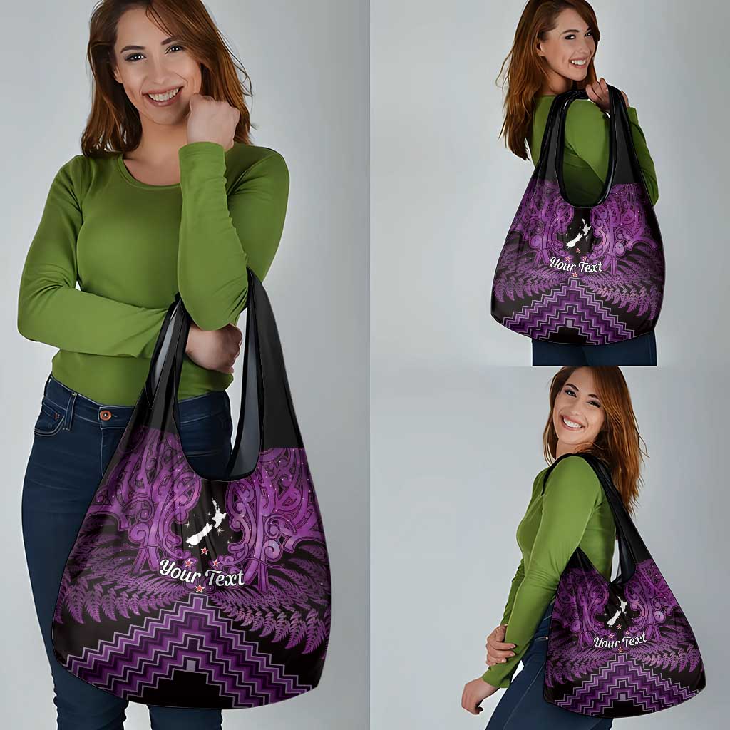 Personalised Aotearoa Matariki Grocery Bag Purple Fern Maori Poutama
