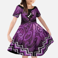 Personalised Aotearoa Matariki Kid Short Sleeve Dress Purple Fern Maori Poutama