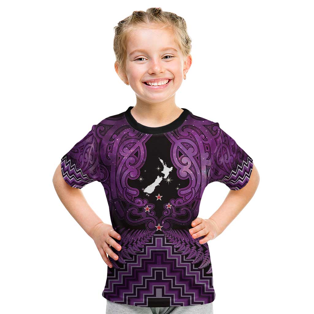 Personalised Aotearoa Matariki Kid T Shirt Purple Fern Maori Poutama