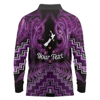 Personalised Aotearoa Matariki Long Sleeve Polo Shirt Purple Fern Maori Poutama