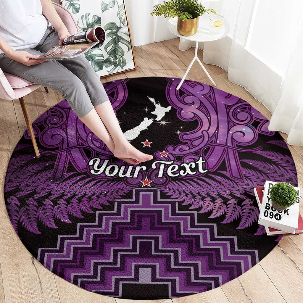 Personalised Aotearoa Matariki Round Carpet Purple Fern Maori Poutama LT01 - Polynesian Pride