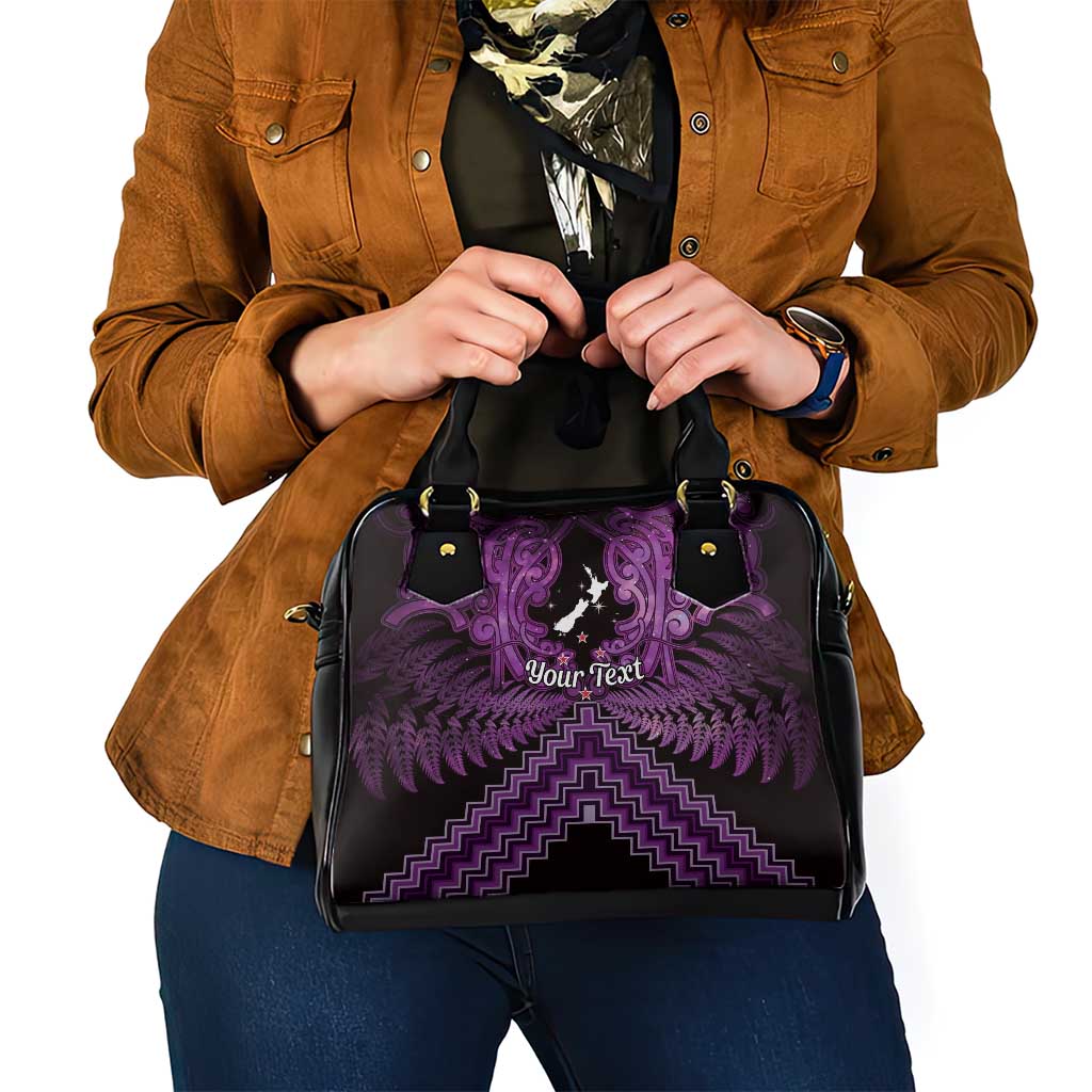 Personalised Aotearoa Matariki Shoulder Handbag Purple Fern Maori Poutama