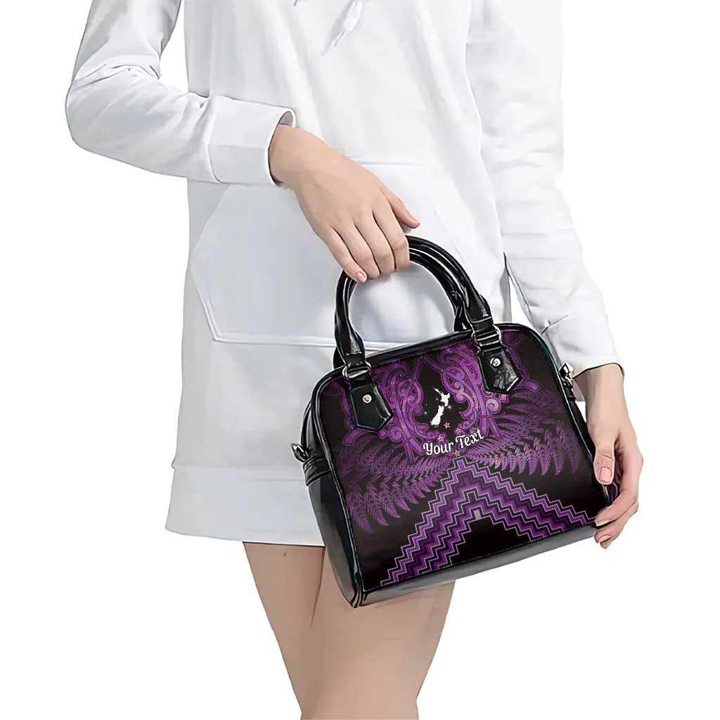 Personalised Aotearoa Matariki Shoulder Handbag Purple Fern Maori Poutama