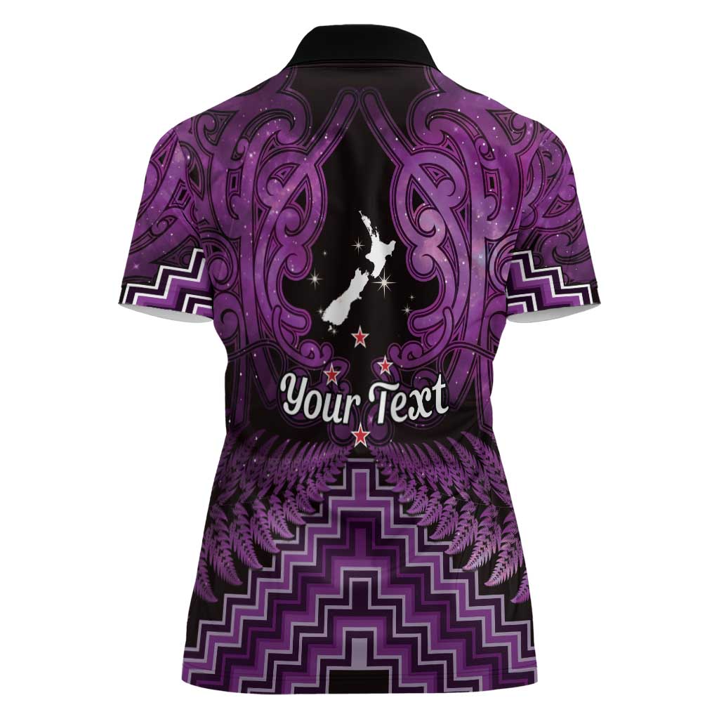 Personalised Aotearoa Matariki Women Polo Shirt Purple Fern Maori Poutama