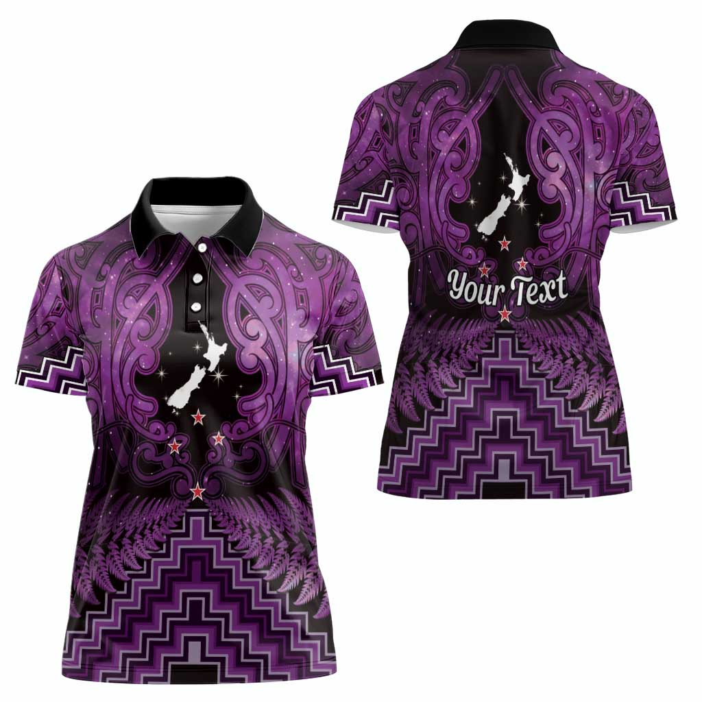 Personalised Aotearoa Matariki Women Polo Shirt Purple Fern Maori Poutama