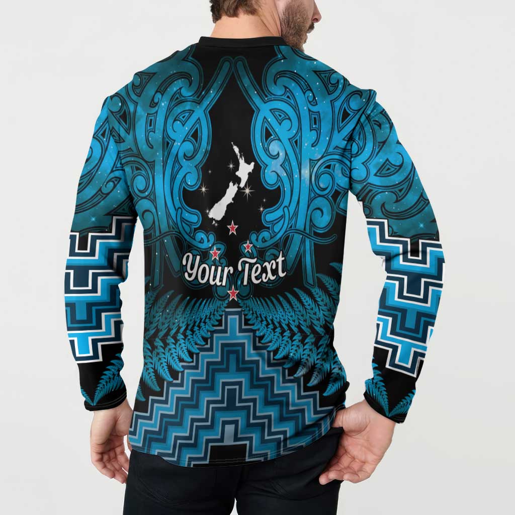 Personalised Aotearoa Matariki Button Sweatshirt Turquoise Fern Maori Poutama