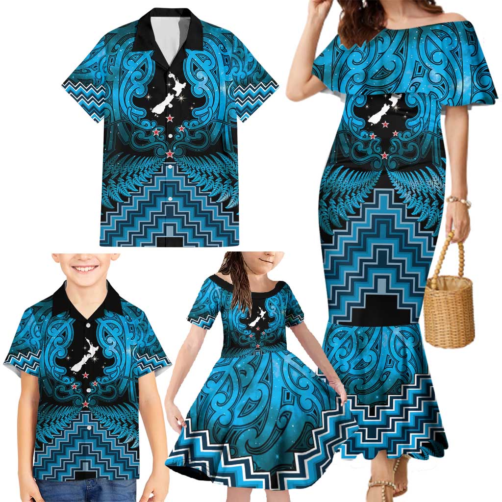 Personalised Aotearoa Matariki Family Matching Mermaid Dress and Hawaiian Shirt Turquoise Fern Maori Poutama LT01 - Polynesian Pride
