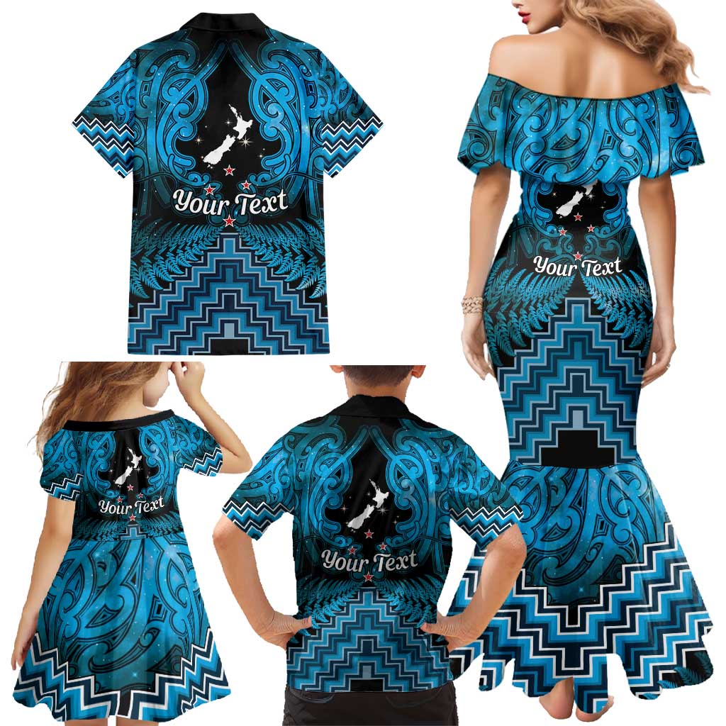 Personalised Aotearoa Matariki Family Matching Mermaid Dress and Hawaiian Shirt Turquoise Fern Maori Poutama LT01 - Polynesian Pride