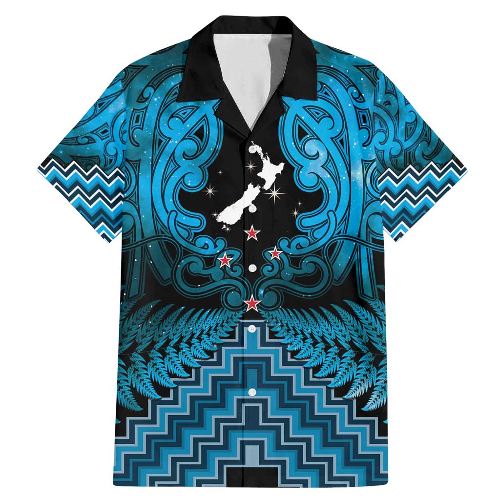 Personalised Aotearoa Matariki Family Matching Mermaid Dress and Hawaiian Shirt Turquoise Fern Maori Poutama LT01 Dad's Shirt - Short Sleeve Turquoise - Polynesian Pride