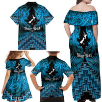 Personalised Aotearoa Matariki Family Matching Off Shoulder Maxi Dress and Hawaiian Shirt Turquoise Fern Maori Poutama LT01 - Polynesian Pride
