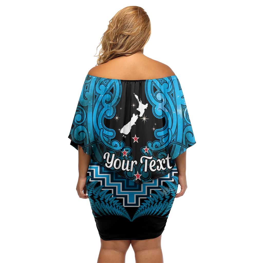 Personalised Aotearoa Matariki Family Matching Off Shoulder Short Dress and Hawaiian Shirt Turquoise Fern Maori Poutama LT01 - Polynesian Pride