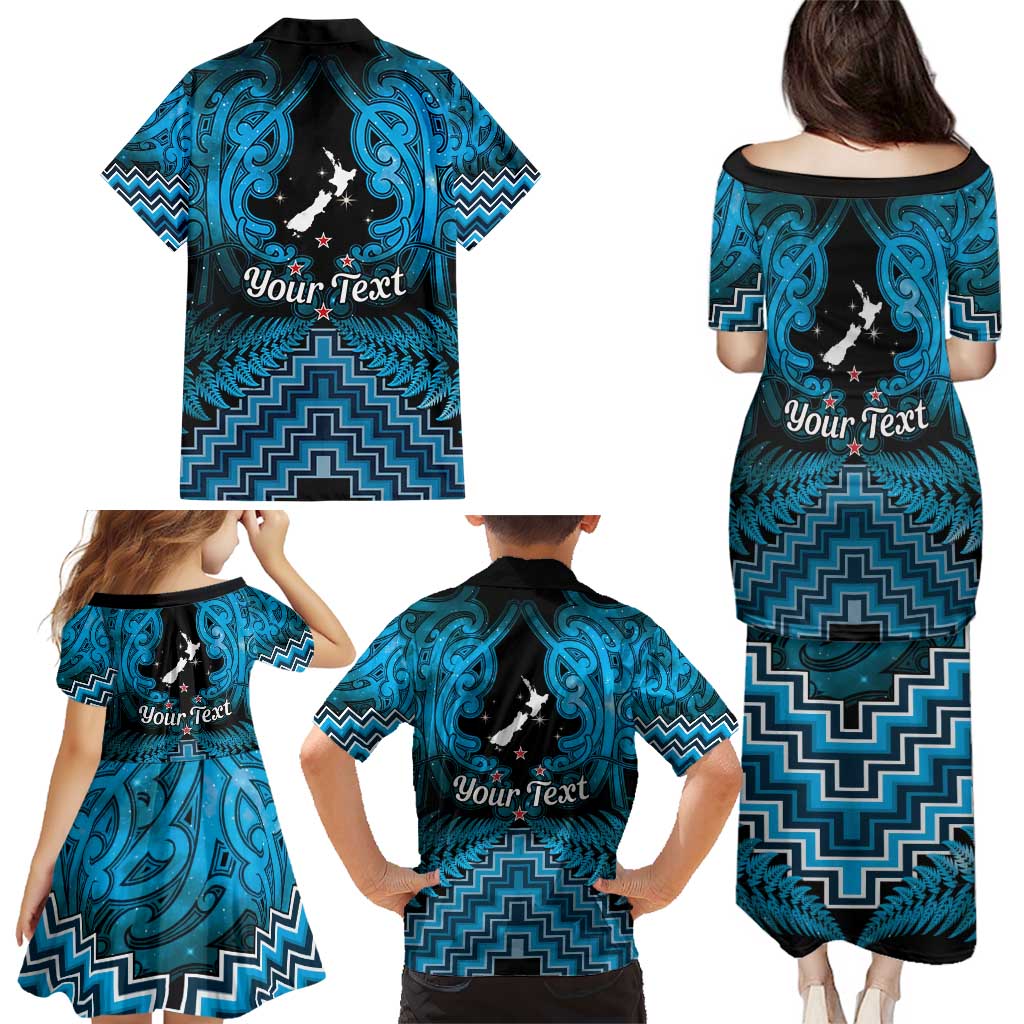 Personalised Aotearoa Matariki Family Matching Puletasi and Hawaiian Shirt Turquoise Fern Maori Poutama LT01 - Polynesian Pride