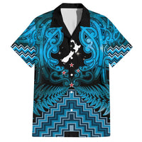 Personalised Aotearoa Matariki Family Matching Short Sleeve Bodycon Dress and Hawaiian Shirt Turquoise Fern Maori Poutama LT01 Dad's Shirt - Short Sleeve Turquoise - Polynesian Pride