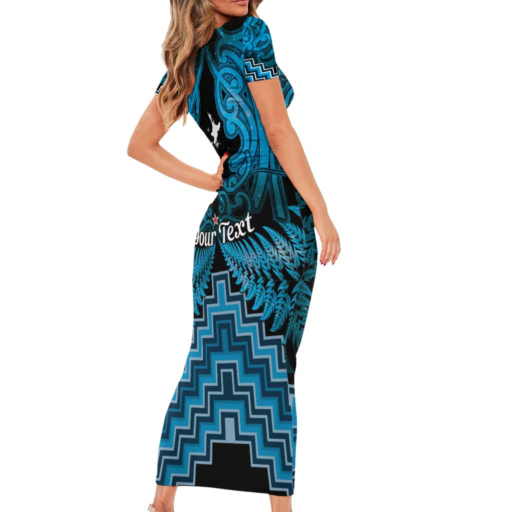 Personalised Aotearoa Matariki Family Matching Short Sleeve Bodycon Dress and Hawaiian Shirt Turquoise Fern Maori Poutama LT01 - Polynesian Pride