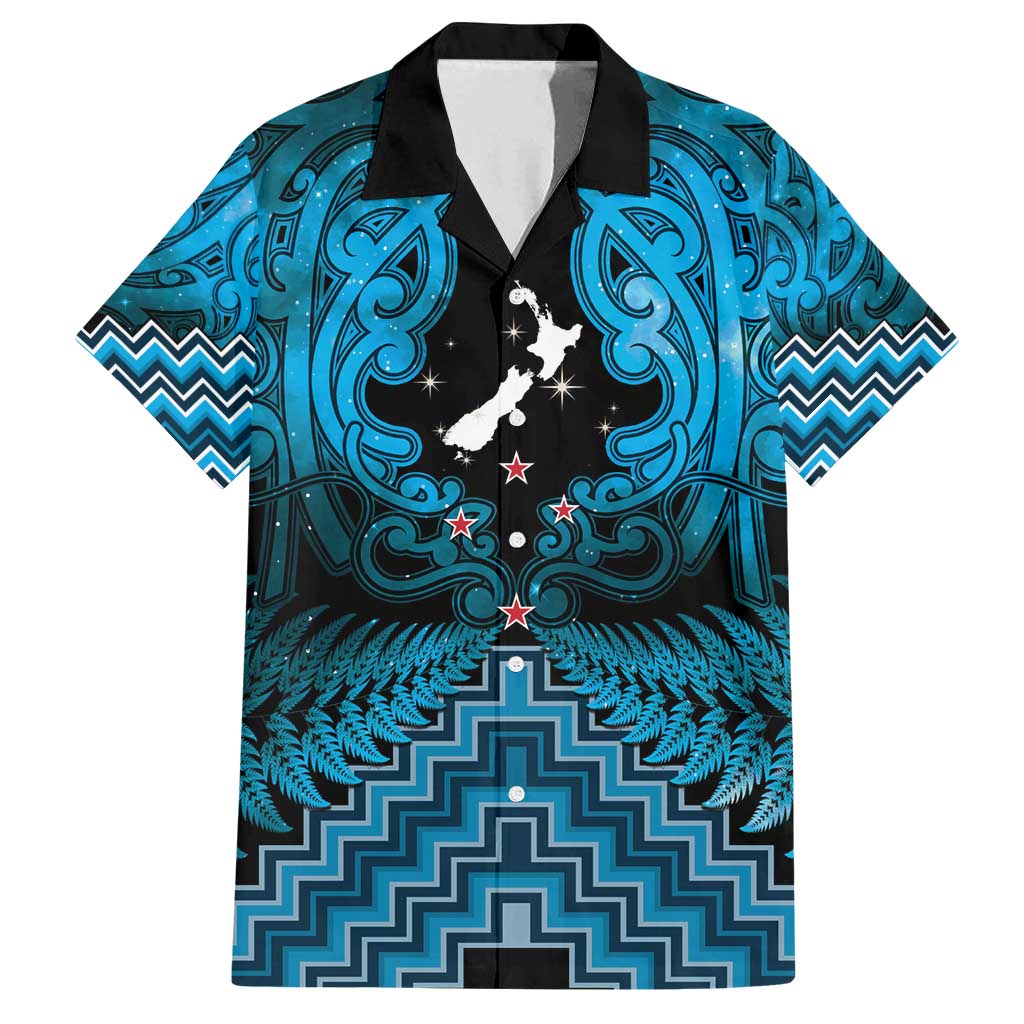 Personalised Aotearoa Matariki Family Matching Tank Maxi Dress and Hawaiian Shirt Turquoise Fern Maori Poutama LT01 Dad's Shirt - Short Sleeve Turquoise - Polynesian Pride