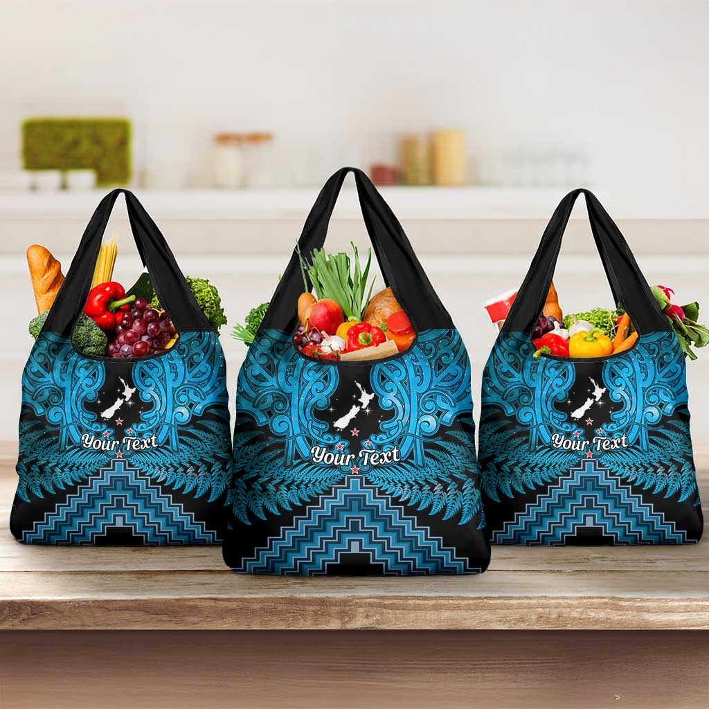 Personalised Aotearoa Matariki Grocery Bag Turquoise Fern Maori Poutama