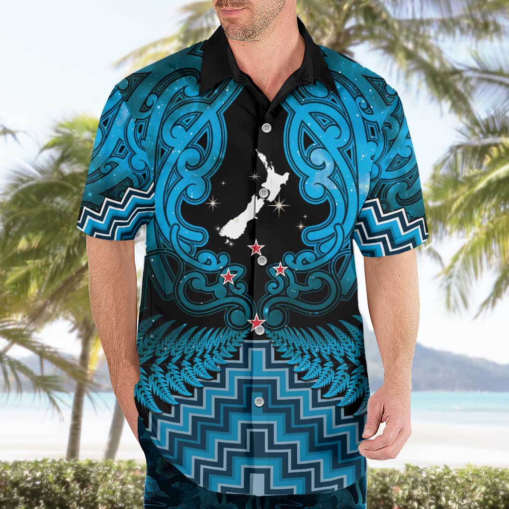 Personalised Aotearoa Matariki Hawaiian Shirt Turquoise Fern Maori Poutama