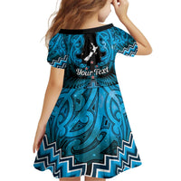 Personalised Aotearoa Matariki Kid Short Sleeve Dress Turquoise Fern Maori Poutama