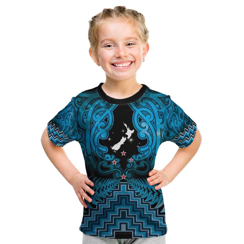 Personalised Aotearoa Matariki Kid T Shirt Turquoise Fern Maori Poutama
