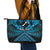 Personalised Aotearoa Matariki Leather Tote Bag Turquoise Fern Maori Poutama
