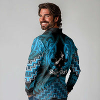 Personalised Aotearoa Matariki Long Sleeve Polo Shirt Turquoise Fern Maori Poutama