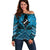 Personalised Aotearoa Matariki Off Shoulder Sweater Turquoise Fern Maori Poutama