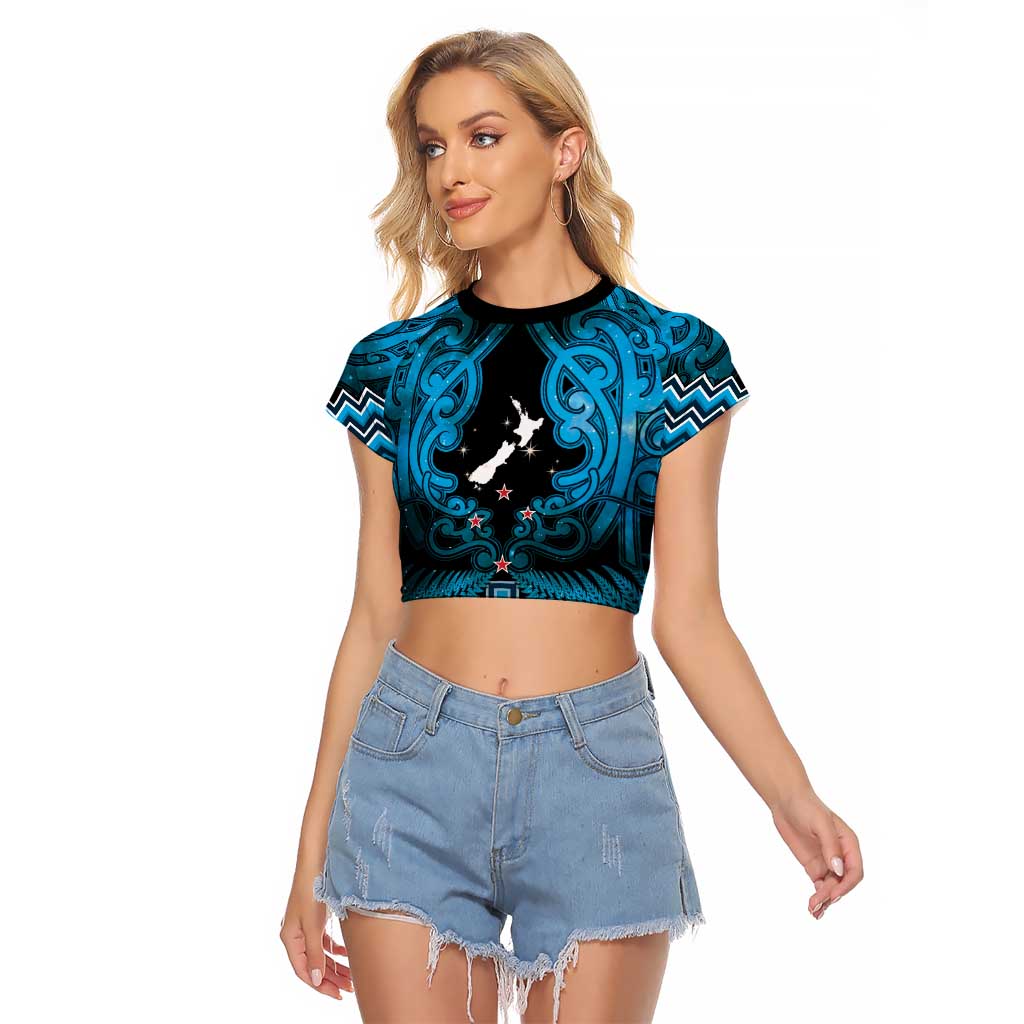 Personalised Aotearoa Matariki Raglan Cropped T Shirt Turquoise Fern Maori Poutama