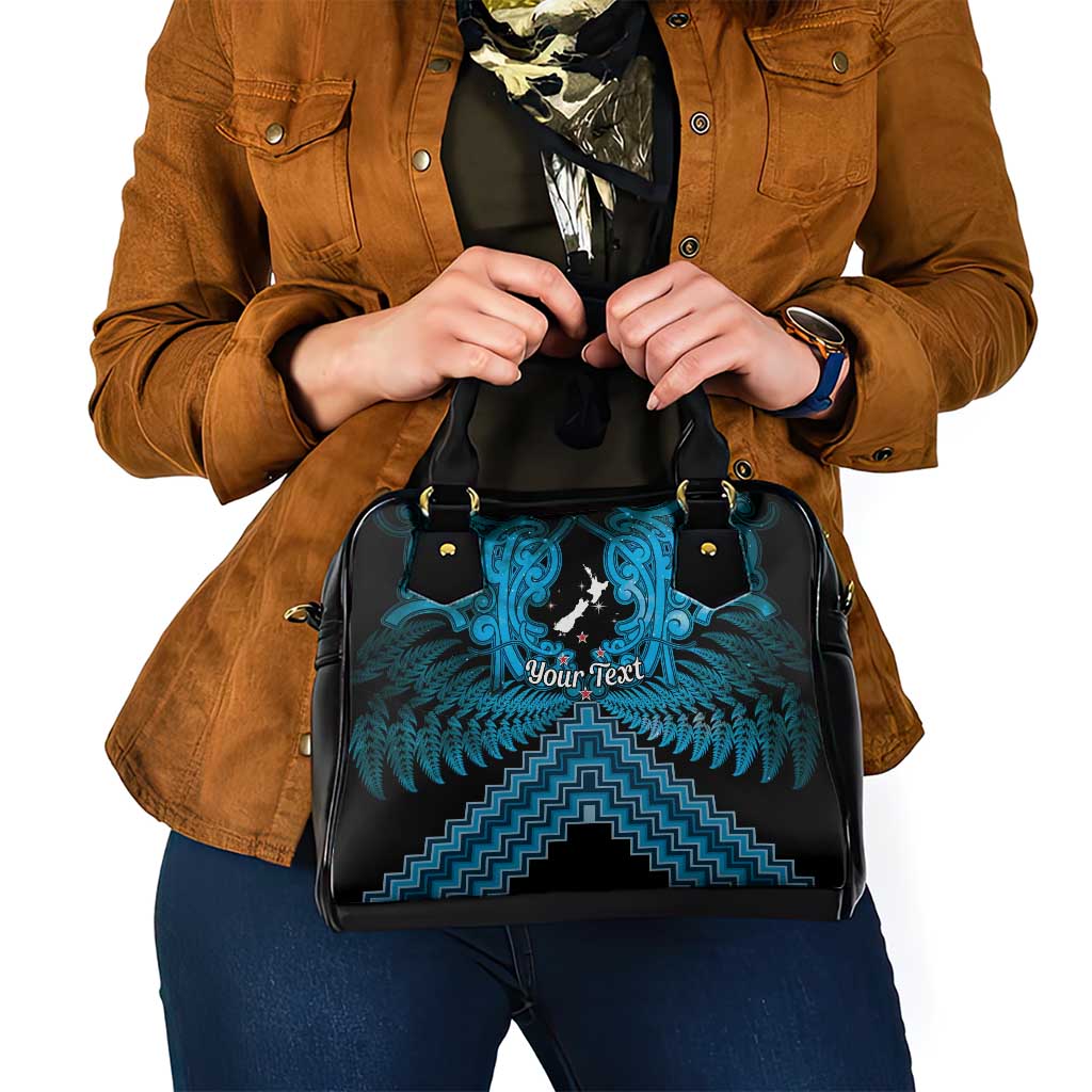Personalised Aotearoa Matariki Shoulder Handbag Turquoise Fern Maori Poutama