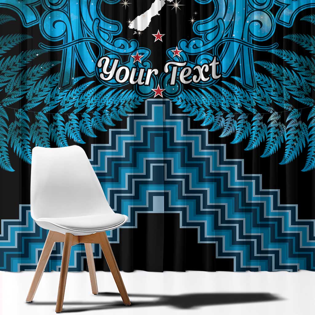 Personalised Aotearoa Matariki Window Curtain Turquoise Fern Maori Poutama