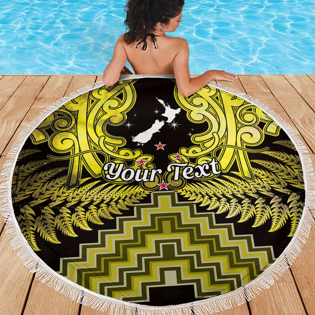 Personalised Aotearoa Matariki Beach Blanket Yellow Fern Maori Poutama LT01 - Polynesian Pride