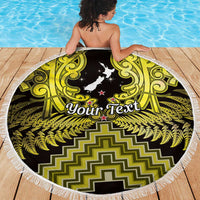 Personalised Aotearoa Matariki Beach Blanket Yellow Fern Maori Poutama LT01 - Polynesian Pride