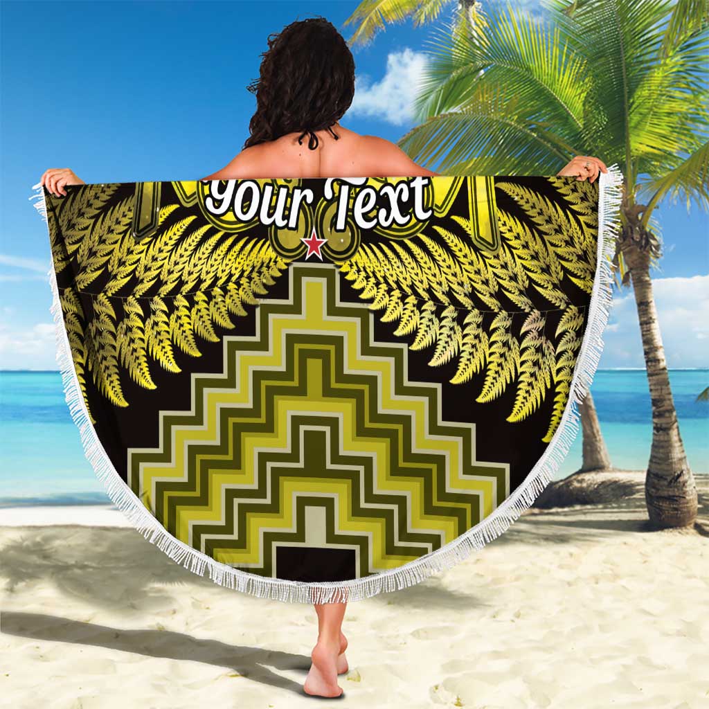 Personalised Aotearoa Matariki Beach Blanket Yellow Fern Maori Poutama LT01 - Polynesian Pride