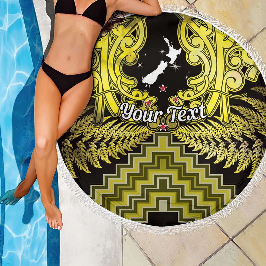 Personalised Aotearoa Matariki Beach Blanket Yellow Fern Maori Poutama LT01 - Polynesian Pride