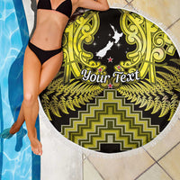 Personalised Aotearoa Matariki Beach Blanket Yellow Fern Maori Poutama LT01 - Polynesian Pride