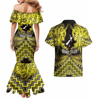 Personalised Aotearoa Matariki Couples Matching Mermaid Dress and Hawaiian Shirt Yellow Fern Maori Poutama LT01 - Polynesian Pride