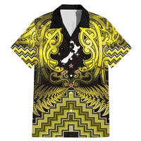 Personalised Aotearoa Matariki Family Matching Mermaid Dress and Hawaiian Shirt Yellow Fern Maori Poutama LT01 Dad's Shirt - Short Sleeve Yellow - Polynesian Pride