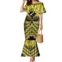 Personalised Aotearoa Matariki Family Matching Mermaid Dress and Hawaiian Shirt Yellow Fern Maori Poutama LT01 Mom's Dress Yellow - Polynesian Pride