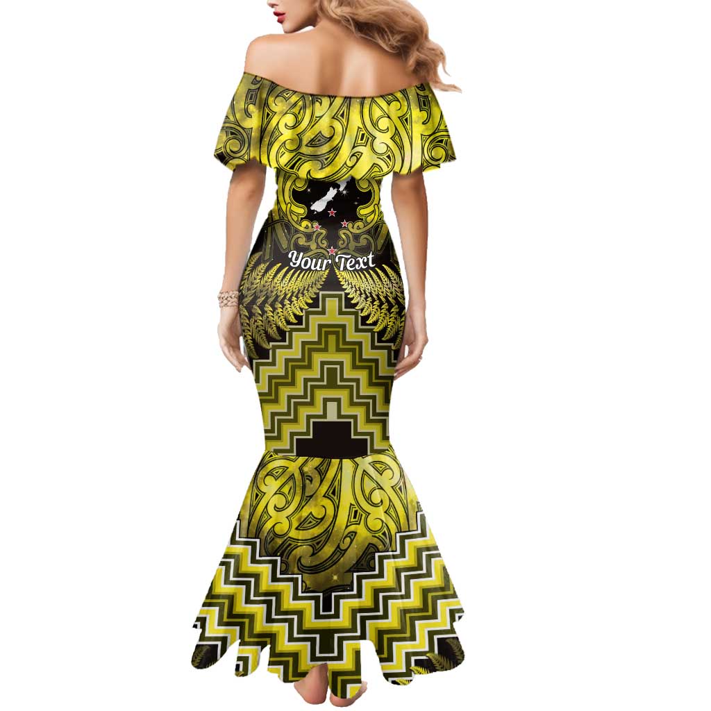 Personalised Aotearoa Matariki Family Matching Mermaid Dress and Hawaiian Shirt Yellow Fern Maori Poutama LT01 - Polynesian Pride