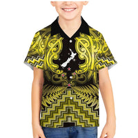 Personalised Aotearoa Matariki Family Matching Mermaid Dress and Hawaiian Shirt Yellow Fern Maori Poutama LT01 Son's Shirt Yellow - Polynesian Pride