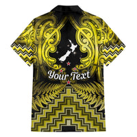Personalised Aotearoa Matariki Family Matching Off The Shoulder Long Sleeve Dress and Hawaiian Shirt Yellow Fern Maori Poutama LT01 - Polynesian Pride