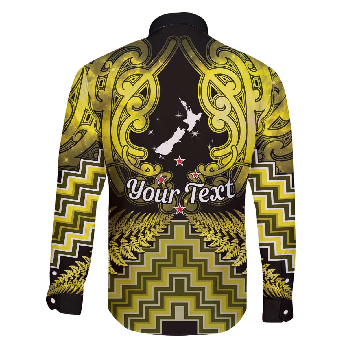 Personalised Aotearoa Matariki Family Matching Off The Shoulder Long Sleeve Dress and Hawaiian Shirt Yellow Fern Maori Poutama LT01 - Polynesian Pride