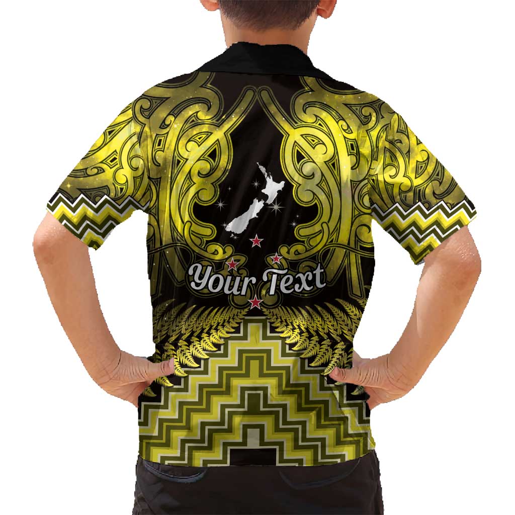 Personalised Aotearoa Matariki Family Matching Off Shoulder Maxi Dress and Hawaiian Shirt Yellow Fern Maori Poutama LT01 - Polynesian Pride