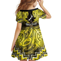 Personalised Aotearoa Matariki Family Matching Off Shoulder Maxi Dress and Hawaiian Shirt Yellow Fern Maori Poutama LT01 - Polynesian Pride
